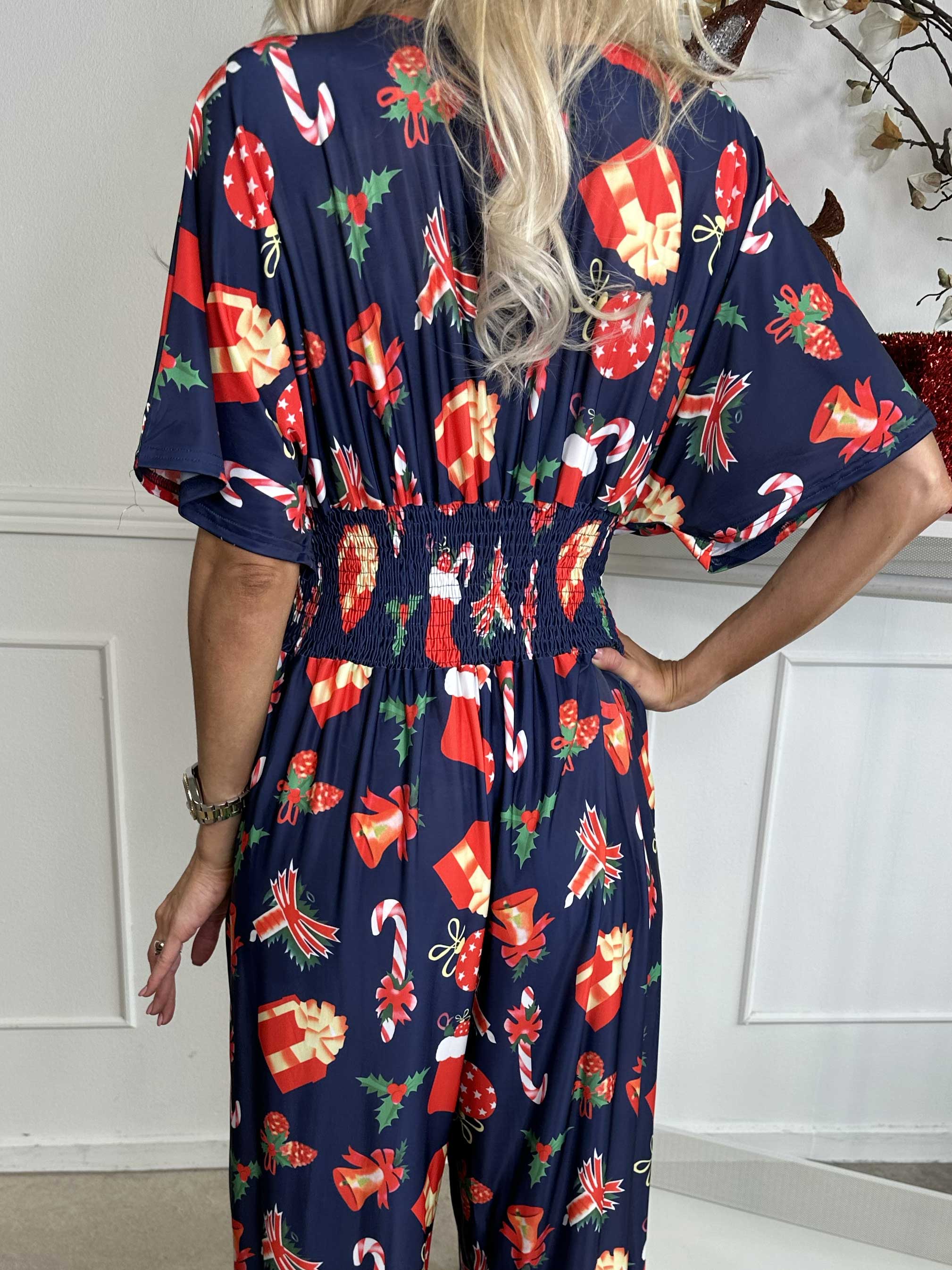 Pams Holiday Jumpsuit - Jumpsuit med resår och julmotiv
